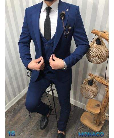 Abito uomo blu, con gilet - Abito 4 stagioni elasticizzato - Modello Paran