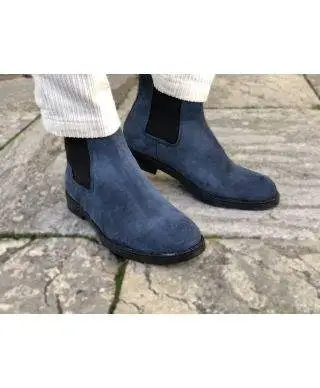 Stivaletto uomo, blu - Vera pelle - Made in Italy