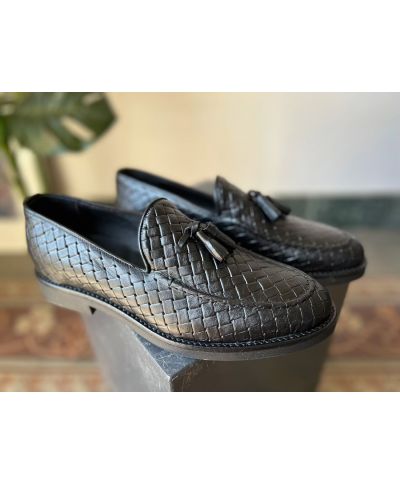 Mocassini intrecciati uomo neri in vera pelle – Made in Italy