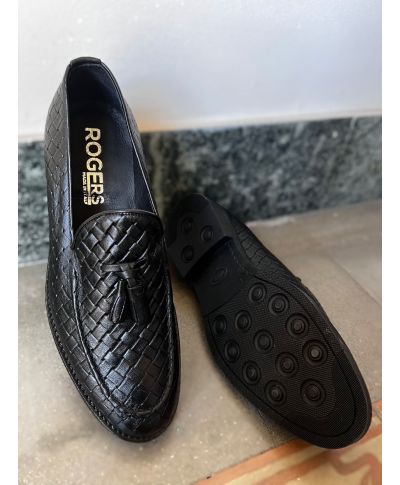 Mocassini intrecciati uomo neri in vera pelle – Made in Italy