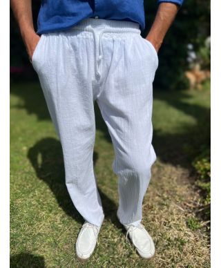 Pantaloni in lino, con elastico - Pantalaccio, puro lino - Made in Italy