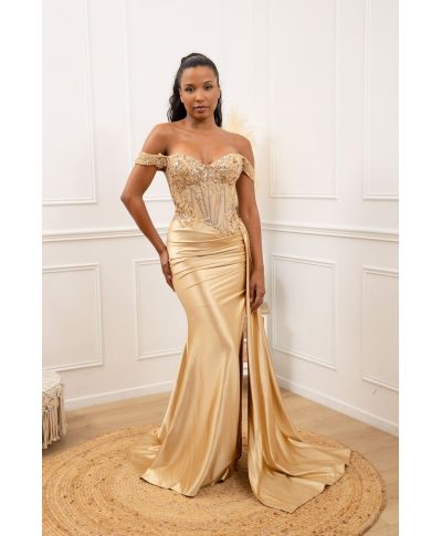 Vestito da cerimonia con corpetto gioiello e spacco - Cerimonia donna online - Gogolfun.it