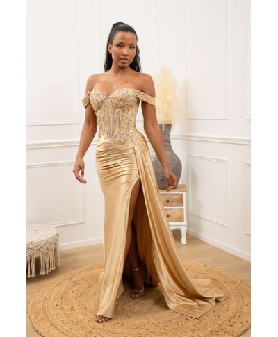 Vestito da cerimonia con corpetto gioiello e spacco - Cerimonia donna online - Gogolfun.it