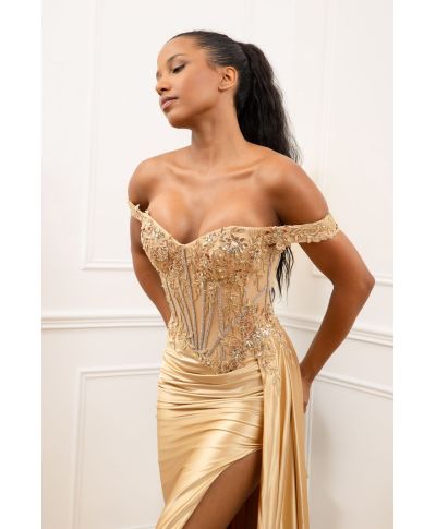 Vestito da cerimonia con corpetto gioiello e spacco - Cerimonia donna online - Gogolfun.it