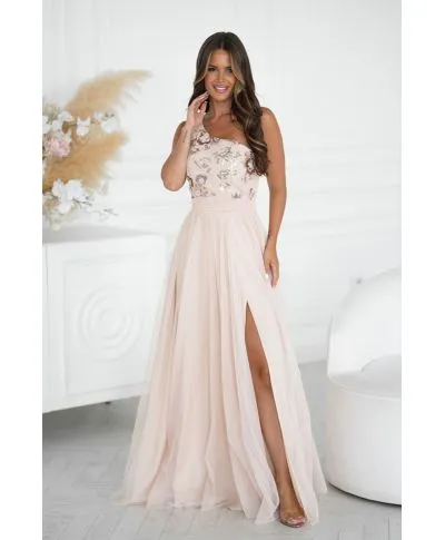Abito da cerimonia monospalla color champagne - Olivia - Abiti da cerimonia online - Gogolfun.it