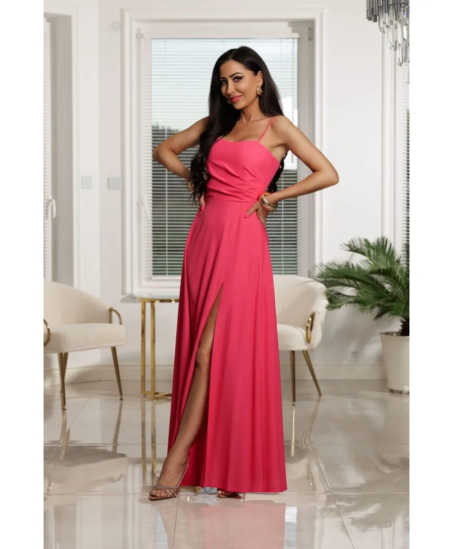 Sukienka maxi NATHALIE gładka / Malinowy