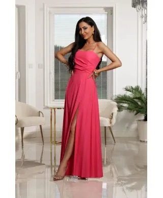 Sukienka maxi NATHALIE gładka / Malinowy