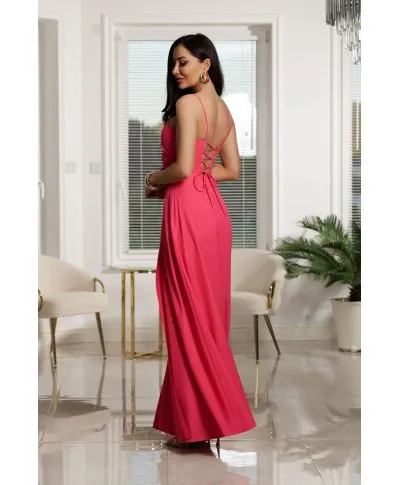 Sukienka maxi NATHALIE gładka / Malinowy