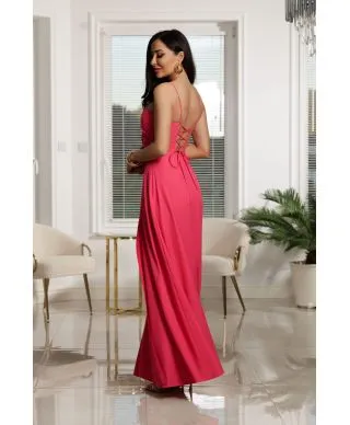 Sukienka maxi NATHALIE gładka / Malinowy