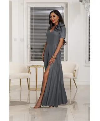 Elegancka sukienka na wesele RUBI maxi / Grafitowy Glossy
