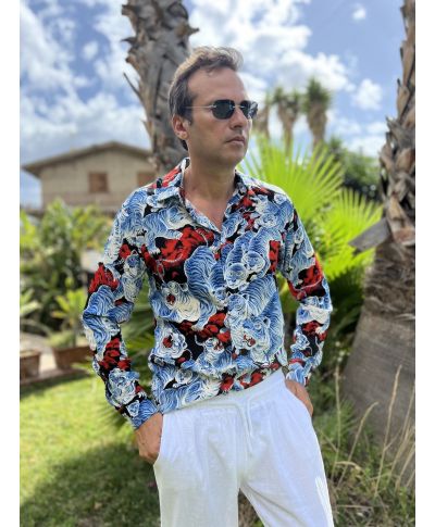 Camicia uomo in viscosa collo Italiano - Manica Lunga Dragon - Camicie particolari online - Gogolfun.it