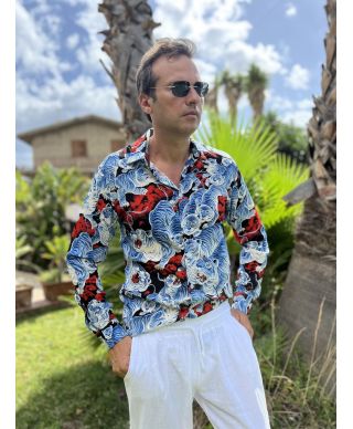 Camicia uomo in viscosa collo Italiano - Manica Lunga Dragon - Camicie particolari online - Gogolfun.it