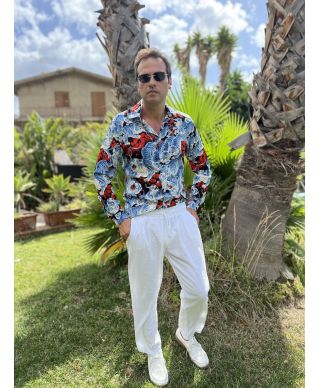 Camicia uomo in viscosa collo Italiano - Manica Lunga Dragon