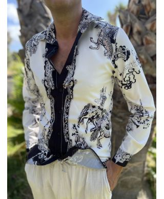 amicia uomo in viscosa collo Italiano - Manica Lunga Dragon - Camicie particolari online - Gogolfun.it