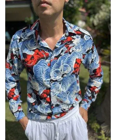 Camicia uomo in viscosa collo Italiano - Manica Lunga Dragon - Camicie particolari online - Gogolfun.it