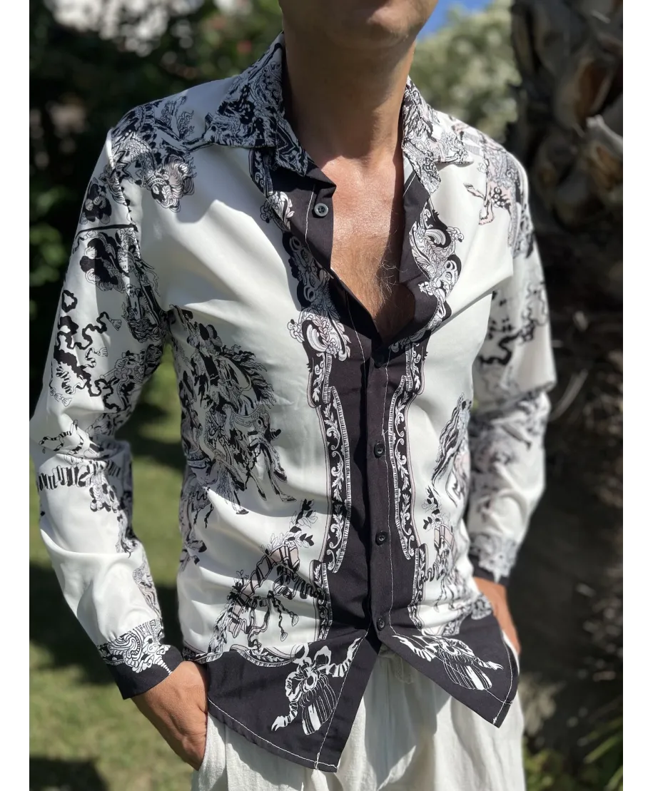 Camicia uomo in viscosa collo Italiano - Manica Lunga Dragon - Camicie particolari online - Gogolfun.it
