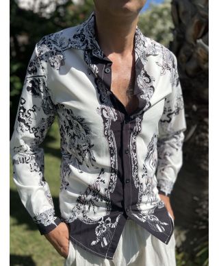 Camicia uomo in viscosa collo Italiano - Manica Lunga Dragon - Camicie particolari online - Gogolfun.it