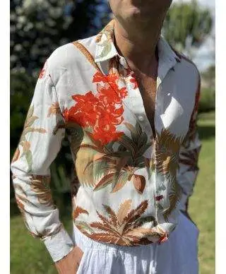 Camicia hawaiana in viscosa - Camicia estiva uomo, manica lunga Tod
