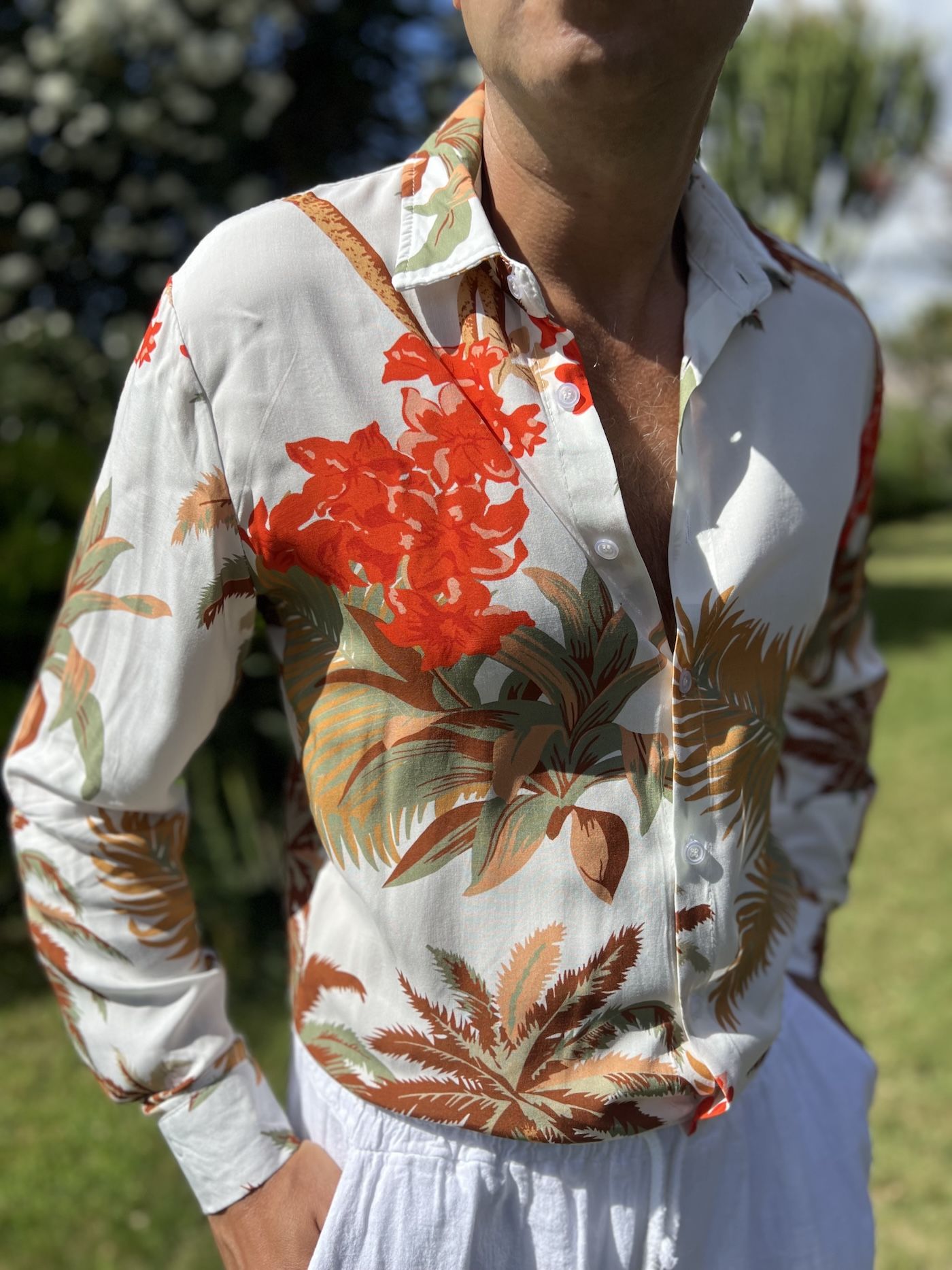 Camicia Hawaiana Uomo American Trends Maniche Corte Stampa Tropicale - Fiori D'Arancio Anni '70