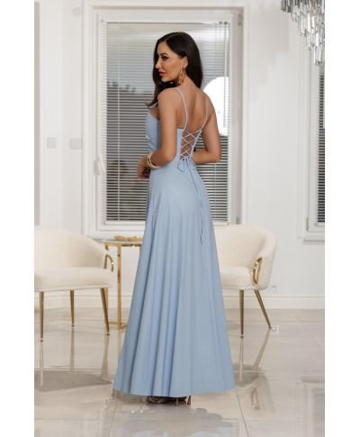 Sukienka maxi NATHALIE gładka / Błękitny