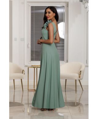 Suknia wieczorowa z kwiatem maxi ANABEL / Szałwiowy