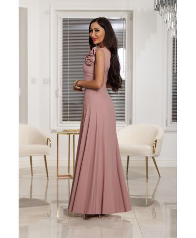 Suknia wieczorowa z kwiatem maxi ANABEL / Brudny róż