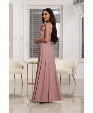 Suknia wieczorowa z kwiatem maxi ANABEL / Brudny róż