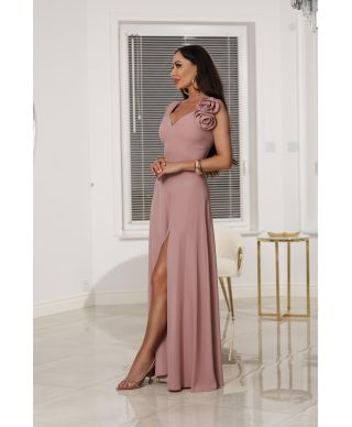 Suknia wieczorowa z kwiatem maxi ANABEL / Brudny róż