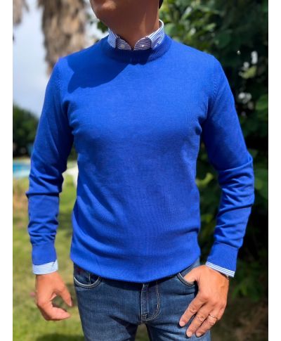 Maglione uomo girocollo, blu elettrico - Lana e cachemire - Abbigliamento uomo online - Gogolfun.it