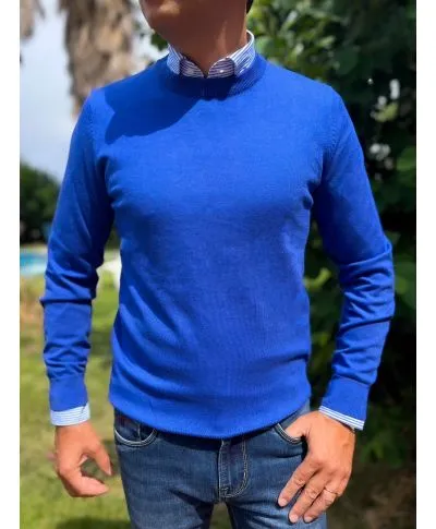 Maglione uomo girocollo, blu elettrico - Lana e cachemire - Abbigliamento uomo online - Gogolfun.it