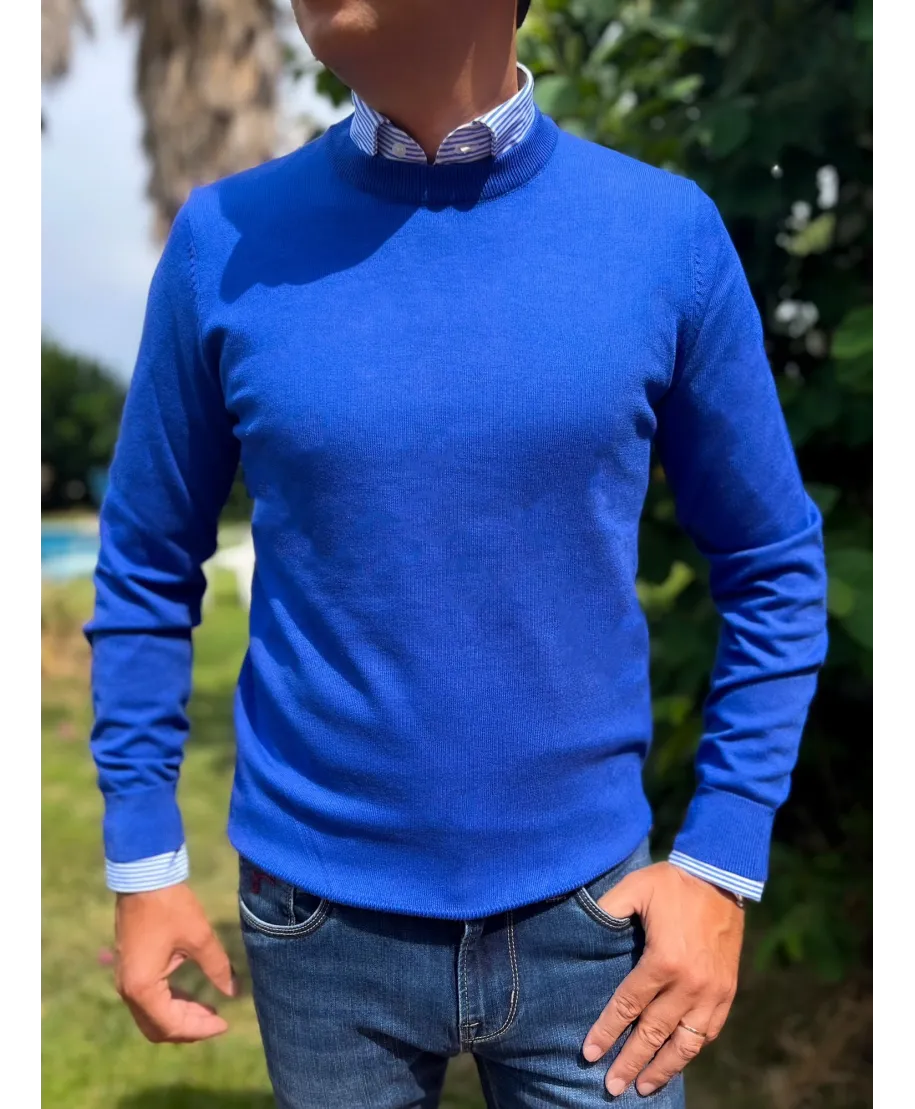 Maglione uomo girocollo, blu elettrico - Lana e cachemire - Abbigliamento uomo online - Gogolfun.it