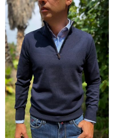 Maglione uomo, mezza zip - Blu - Maglioni invernali online - Gogolfun.it