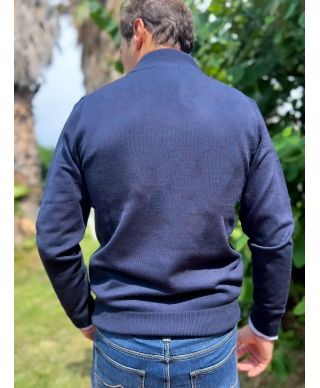 Maglione uomo, mezza zip - Blu - Maglioni invernali online - Gogolfun.it