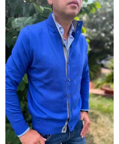 Cardigan uomo con bottoni - Blu cobalto - Maglioni uomo invernali - Gogolfun.it