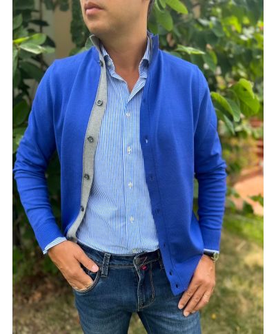 Cardigan uomo con bottoni - Blu cobalto - Maglioni uomo invernali - Gogolfun.it