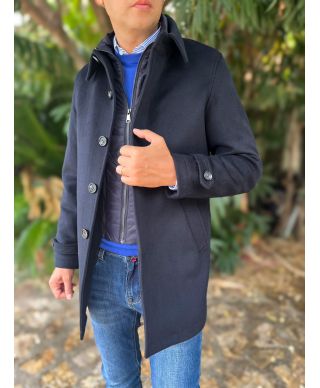 Cappotto uomo blu, con pettorina staccabile - Pura lana - Cortina