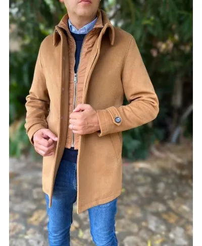 Cappotto uomo blu, con pettorina staccabile - Pura lana, lunghezza media