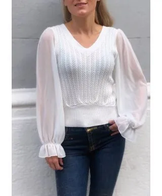 Maglioncino donna, bianco con maniche trasparenti