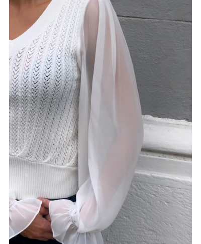 Maglioncino donna, bianco con maniche trasparenti