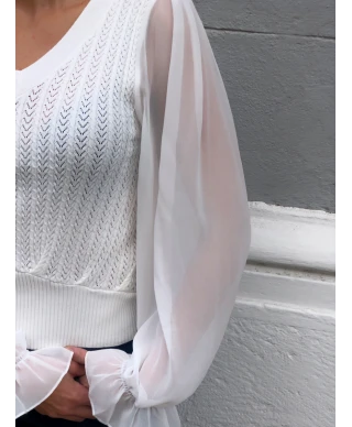Maglioncino donna, bianco con maniche trasparenti
