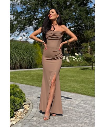 ROCHEL długa gorsetowa sukienka o kroju syrenki / Cappuccino