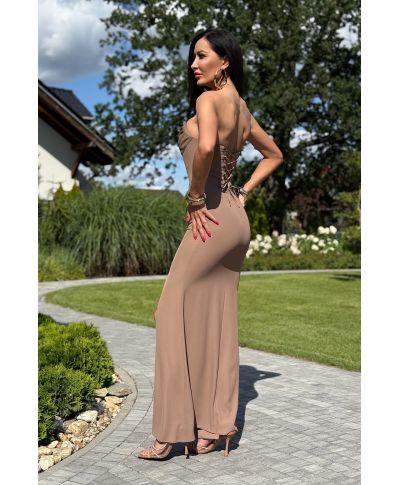 ROCHEL długa gorsetowa sukienka o kroju syrenki / Cappuccino