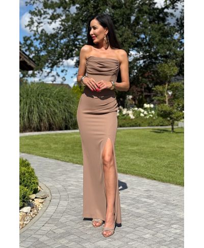 ROCHEL długa gorsetowa sukienka o kroju syrenki / Cappuccino