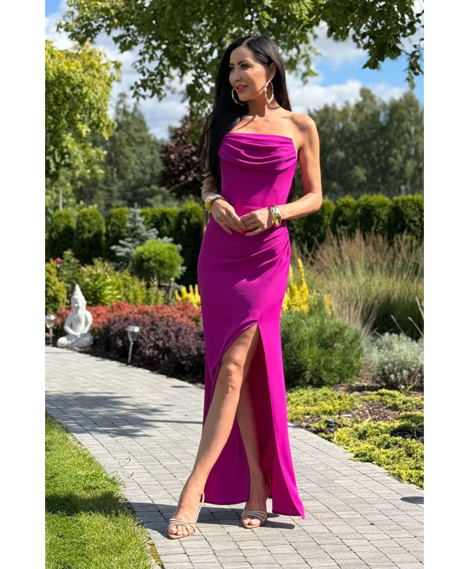 ROCHEL długa gorsetowa sukienka o kroju syrenki / Fuksja