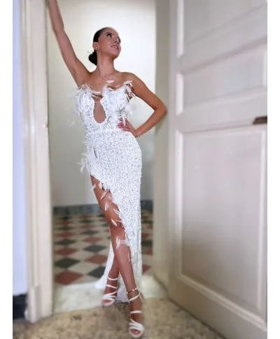 Vestito bianco con piume - Desiderio - Vestiti diciottesimo compleanno - Gogolfun.it