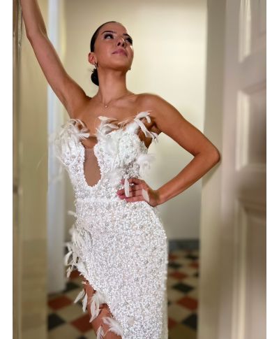 Vestito bianco con piume - Desiderio - Vestiti diciottesimo compleanno - Gogolfun.it