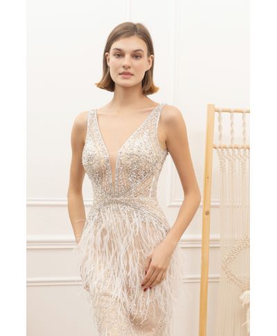 Abito da cerimonia con piume - Nika - Abiti da diciottesimo, matrimonio - Gogolfun.it