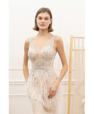 Abito da cerimonia con piume - Nika - Abiti da diciottesimo, matrimonio - Gogolfun.it