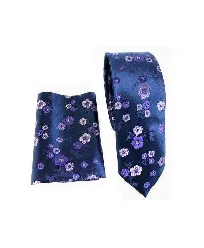 Cravatta slim - Blu - Fantasia - pochette