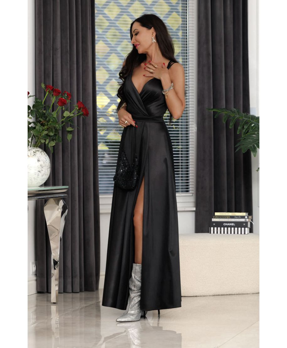 Sukienka maxi MARINA satyna / Czarny